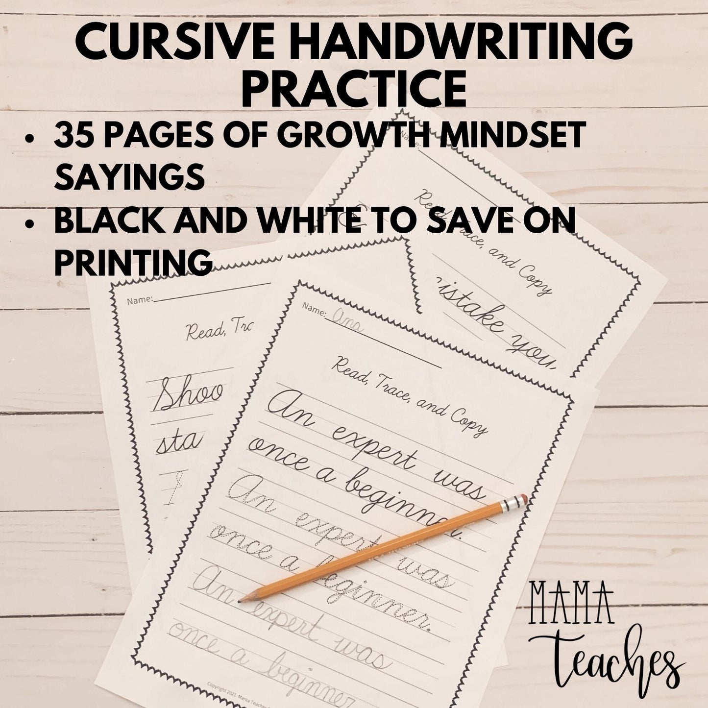 Growth Mindset Cursive Handwriting Practice