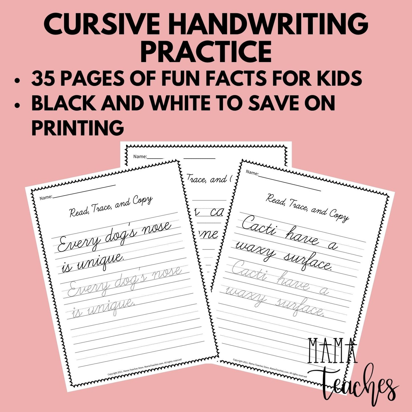 Fun Facts Cursive Handwriting Practice
