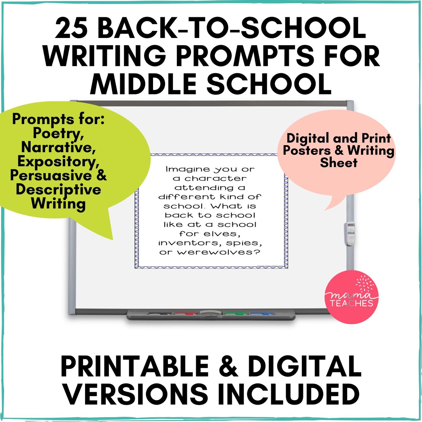 Middle School Writing Prompts - Back to School - Digital and Printable