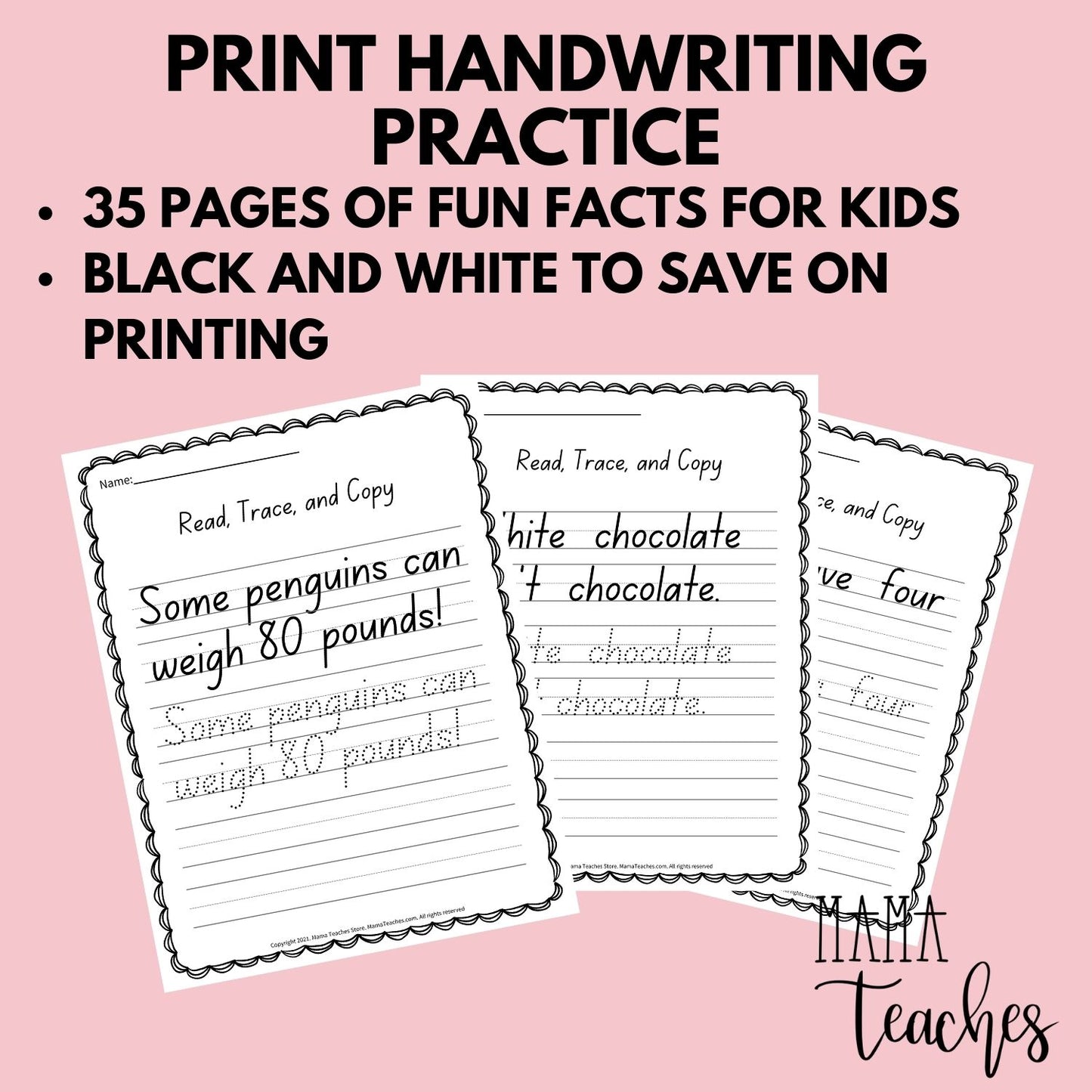 Fun Facts for Kids Print Handwriting Practice