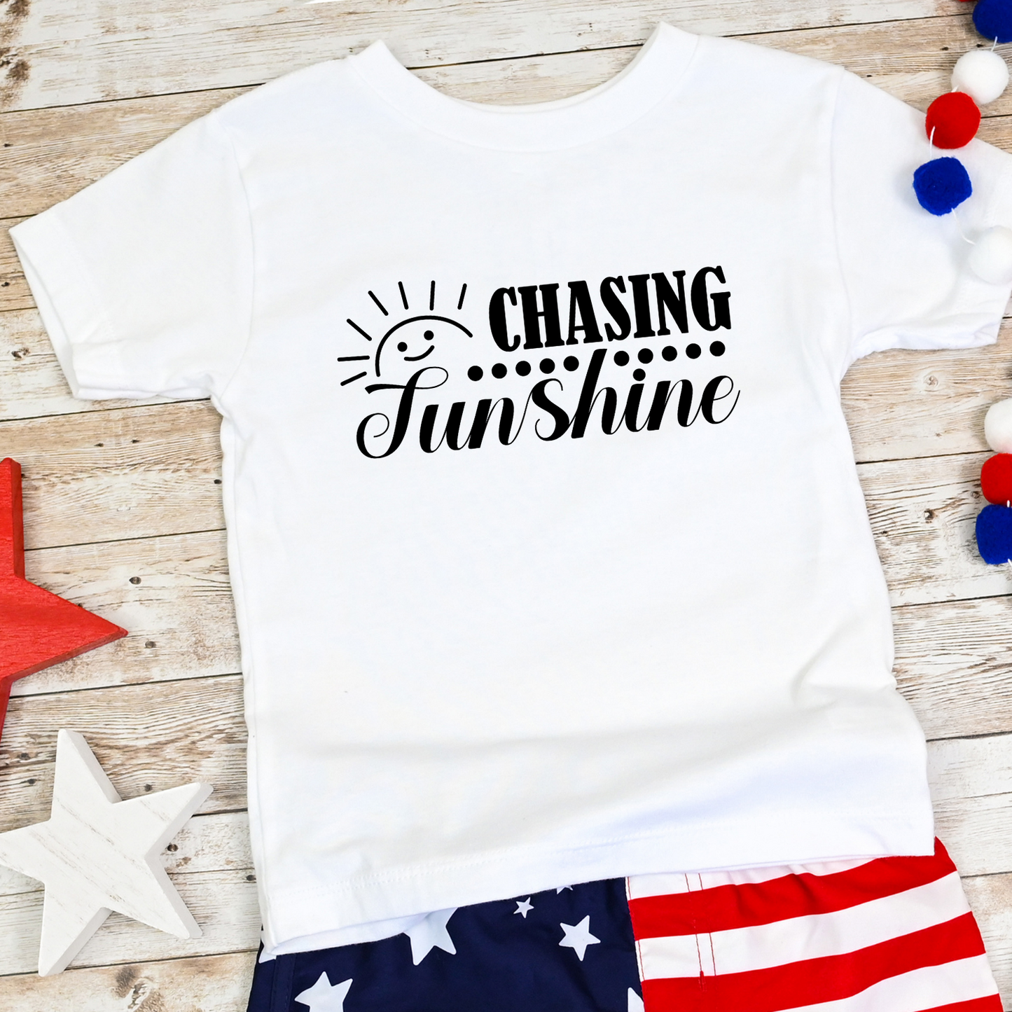 Chasing Sunshine White Short-Sleeve Cotton T-Shirt