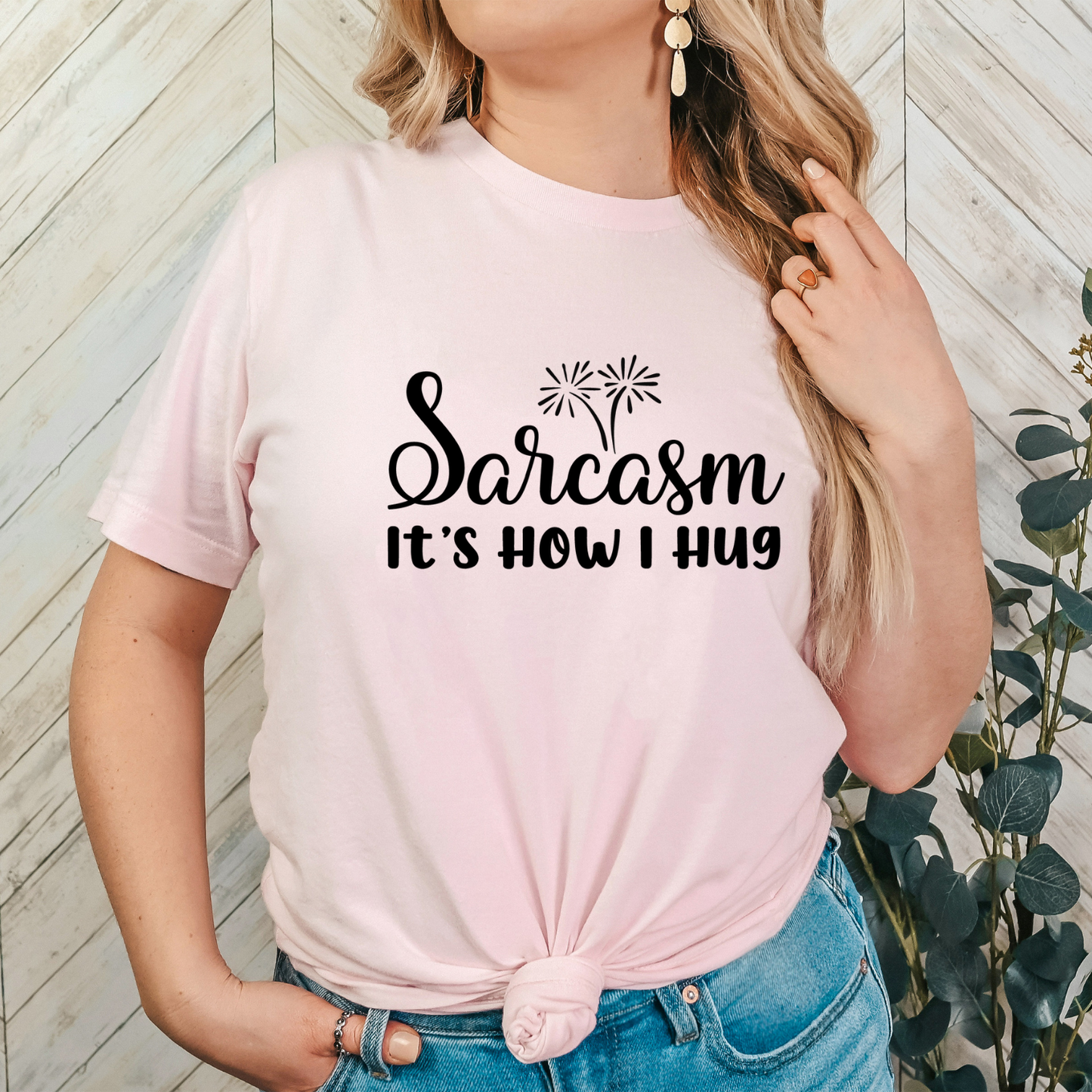 Sarcasm Hug Pink Short-Sleeve Cotton T-Shirt