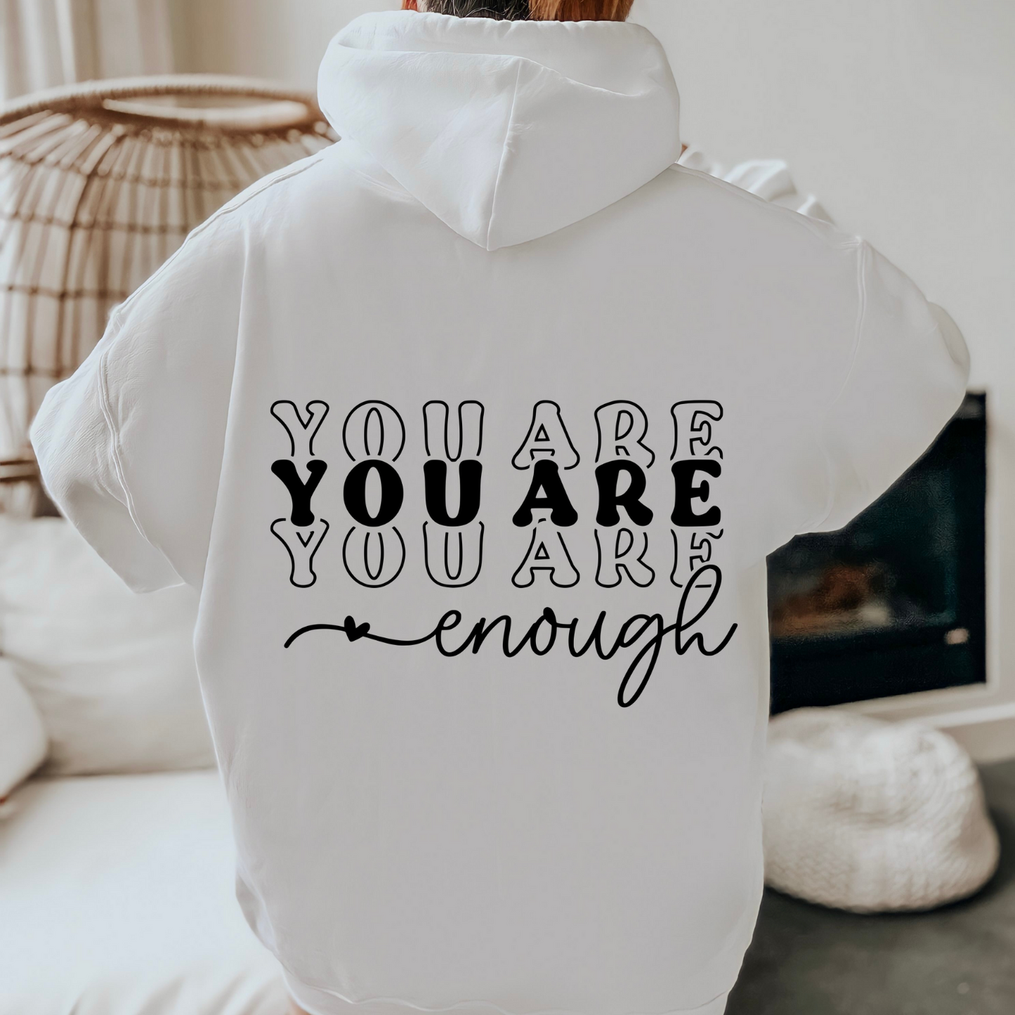 You Are Enough White Long Sleeve Hoodie