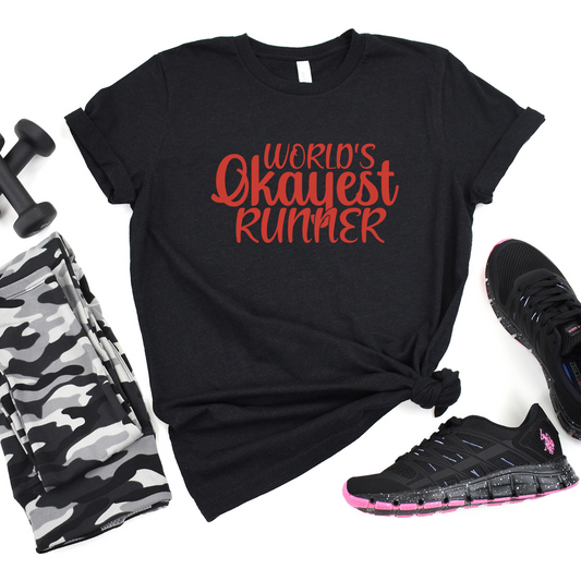 World's Okayest Runner Black Short-Sleeve Cotton T-Shirt