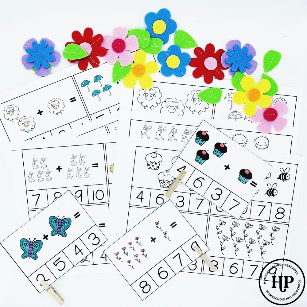 Spring Counting and Addition Clip Cards