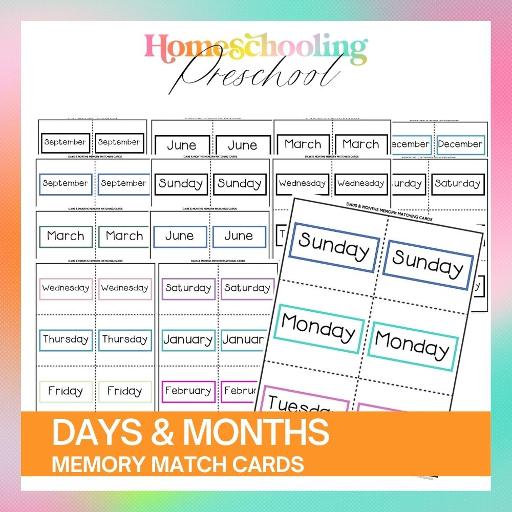 Days and Months Flashcards and Memory Match Cards