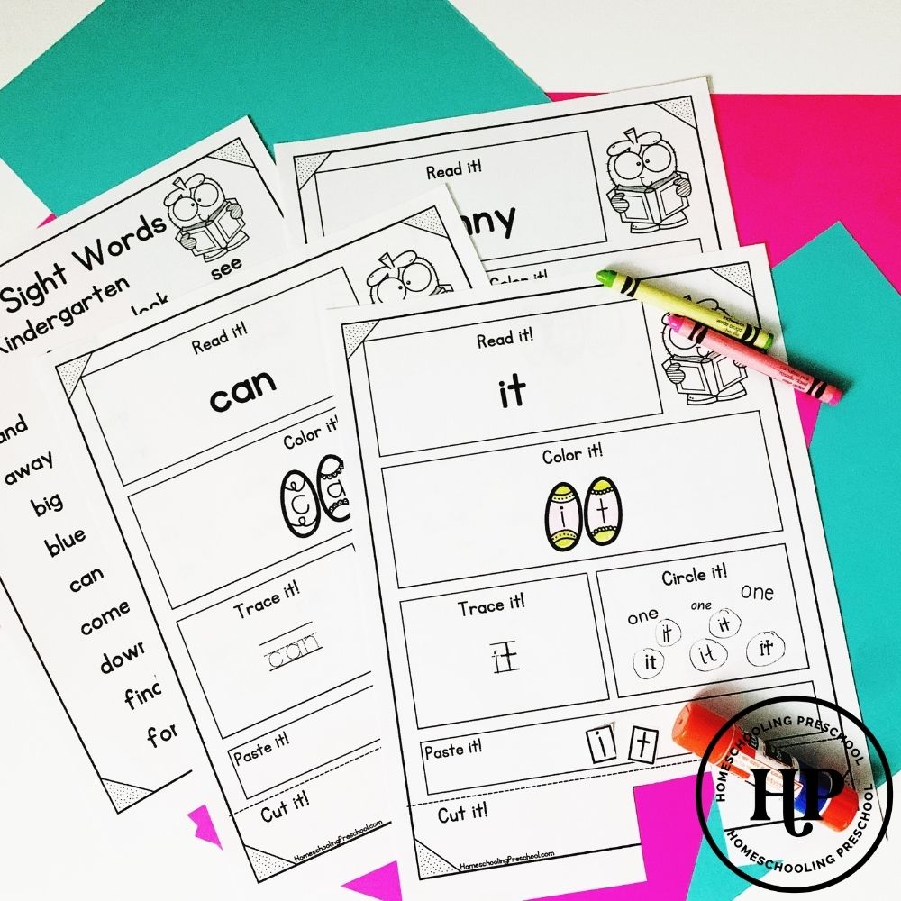 Pre-K Sight Words Practice Pages (Dolch)