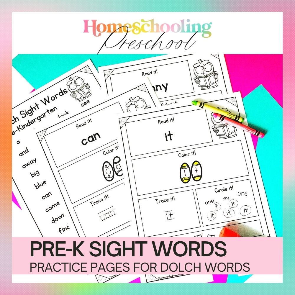 Pre-K Sight Words Practice Pages (Dolch) – The Sweet Dahlia