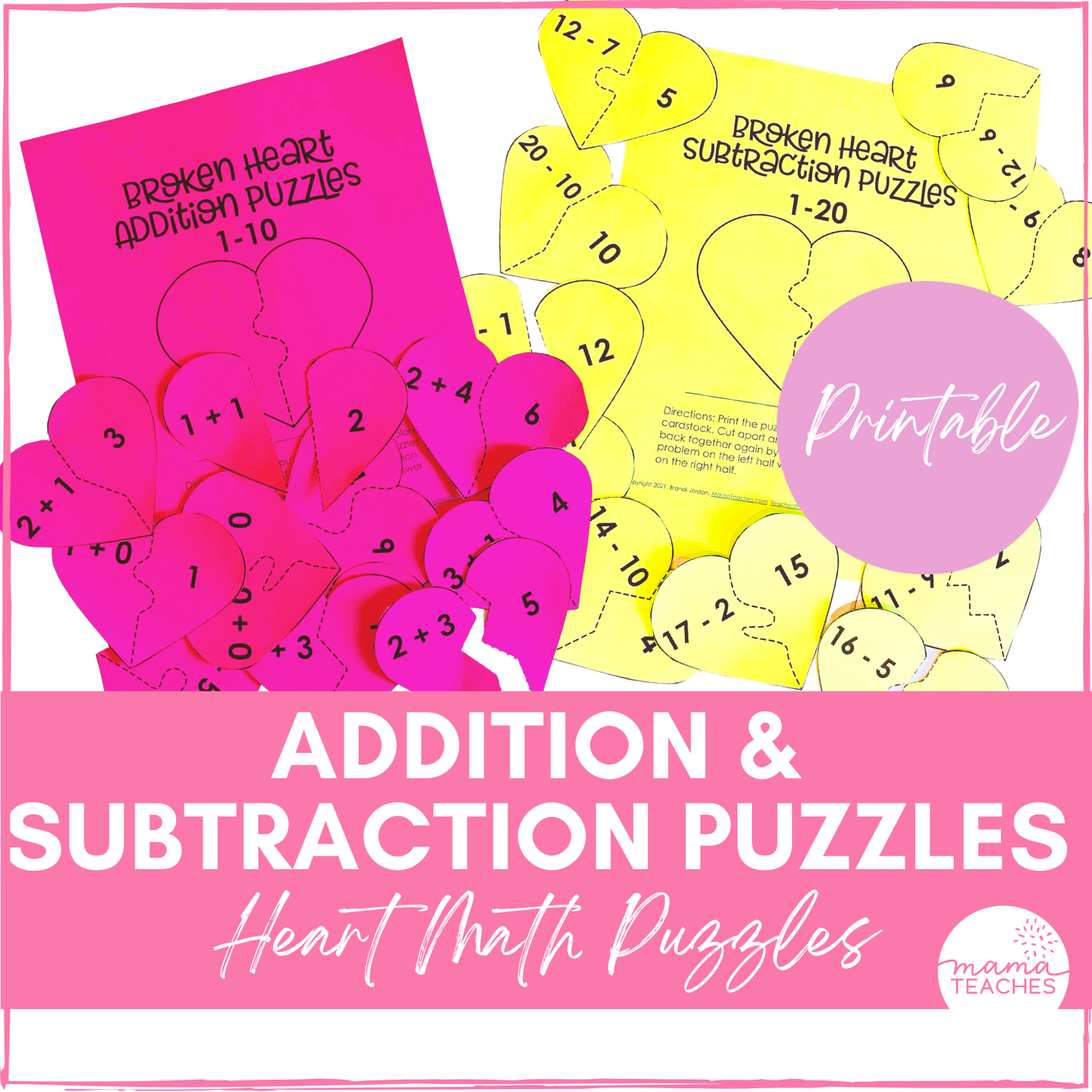 Valentines Day Math - Addition & Subtraction Puzzles