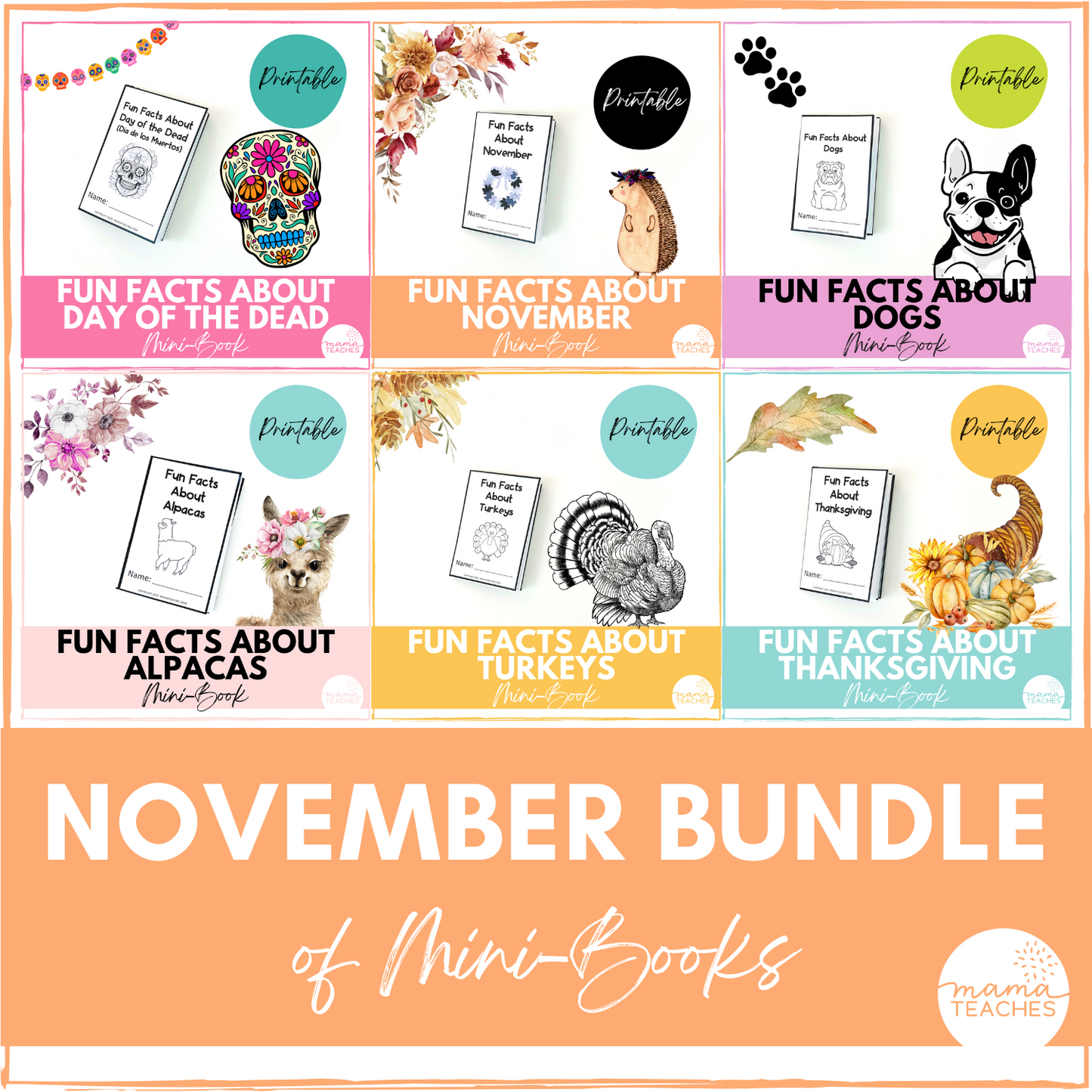 November Fun Facts Mini Books Bundle