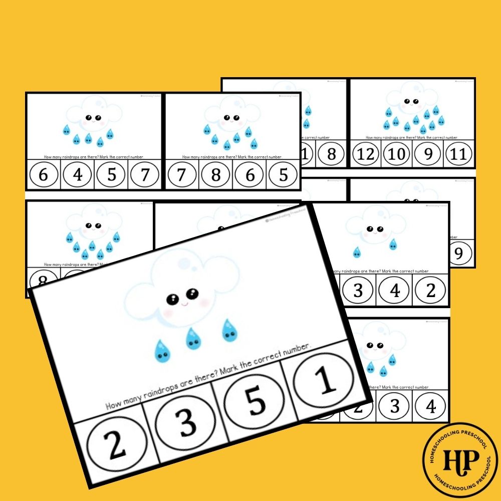 Raindrop Counting Clip Cards