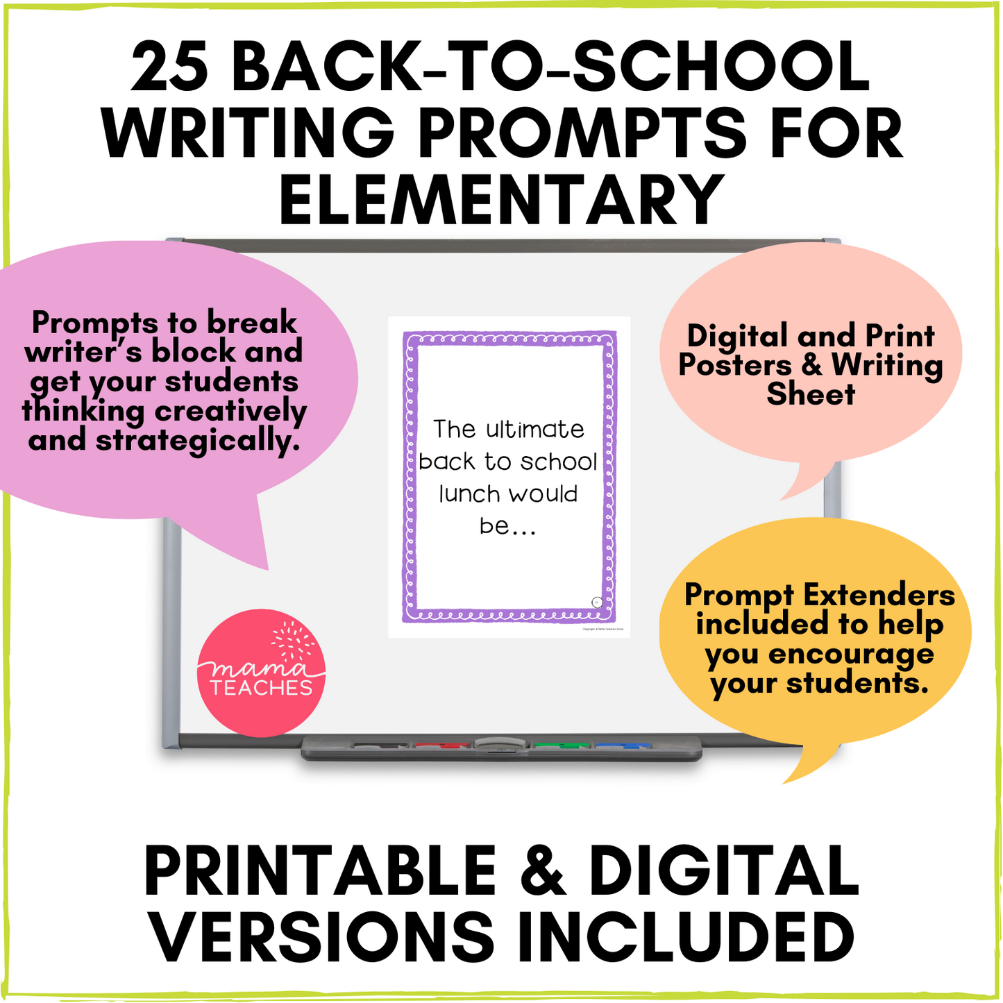 Elementary Writing Prompts - BACK TO SCHOOL - Digital and Printable