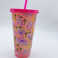 Pink Flowers Cold Cup