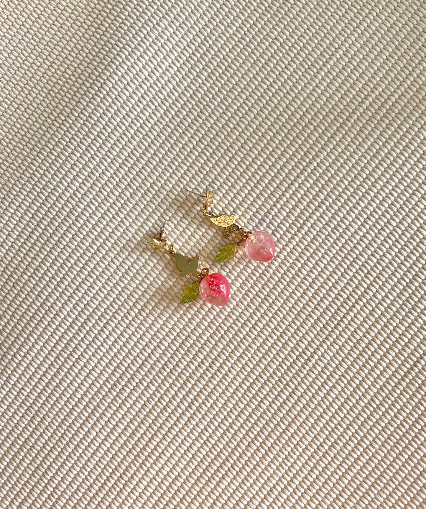Glass Bead Strawberry Dangle Earrings