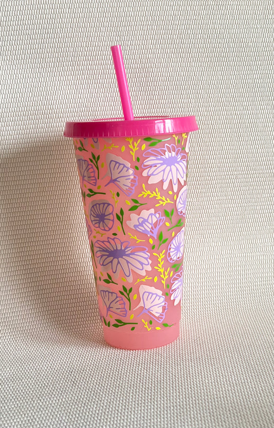 Pink Flowers Cold Cup